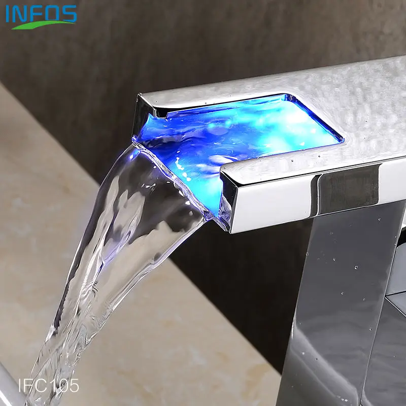LED Waterfall Wash Basins Pure Copper Tap for Bathroom Faucet Deck Mounted Torneira Banheiro Basin Mixer IFC105 LED Waterfall Wash Basins Pure Copper Tap for Bathroom Faucet Deck Mounted Torneira Banheiro Basin Mixer IFC105