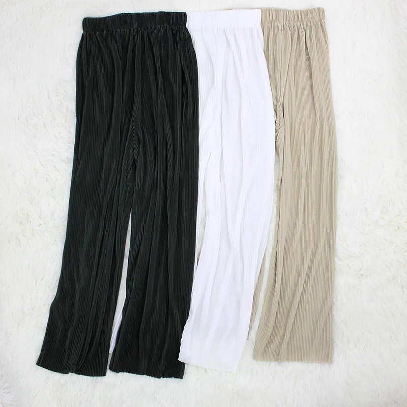 Летние женские штаны, плиссированные Широкие штаны, свободные, длина по щиколотку, эластичный пояс, повседневные длинные уличные брюки, Pantalon Femme