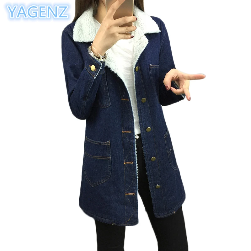 

Autumn Winter Large size Plus cashmere Thicken Denim Jacket 2019 Fashion Female Casual Loose parkas Ms Denim Cotton Jacket Coat