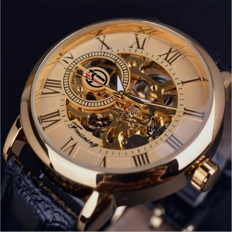 2019 Gold Men Mechanical Clock Montre Homme Man Business Fashion Watches Top Brand Winner Luxury Leathers Keleton Design Gift