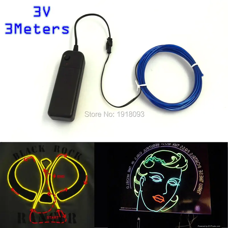 

New arrival Blue 2.3mm 3Meter EL Wire Flexible Glowing LED Strip Neon Light Dance Party Decoration With DC-3V EL driver