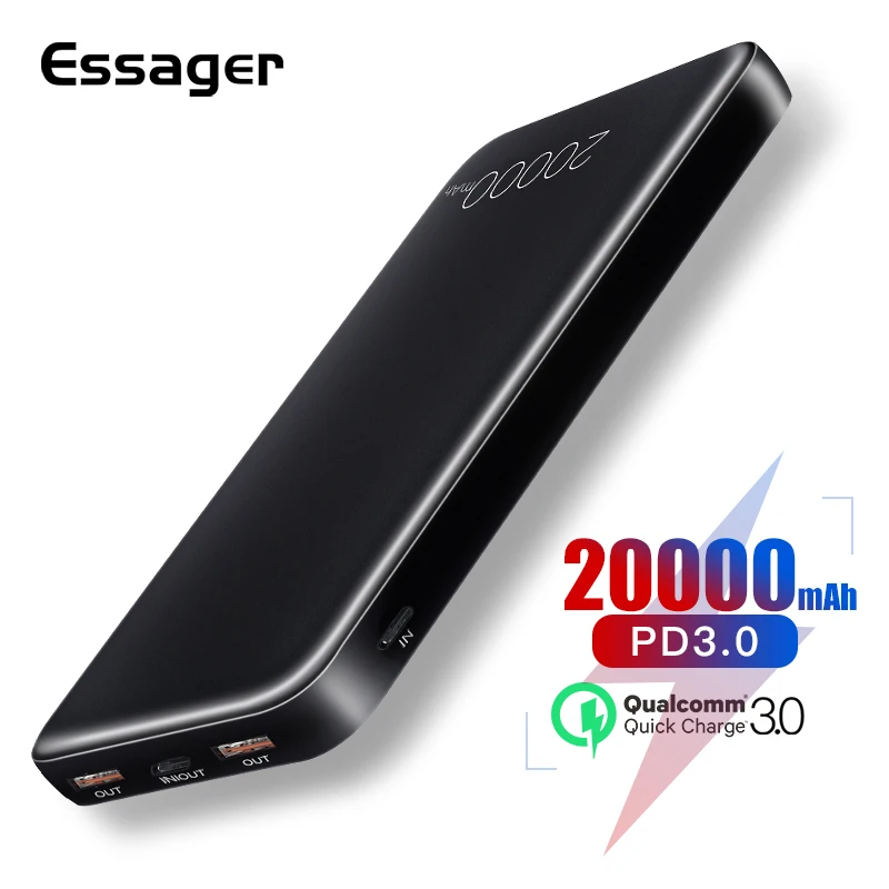 Essager 20000 мАч банк питания быстрая зарядка 3,0 USB C PD Быстрая Мини 20000 мАч банк питания для Xiaomi портативное зарядное устройство Внешняя батарея