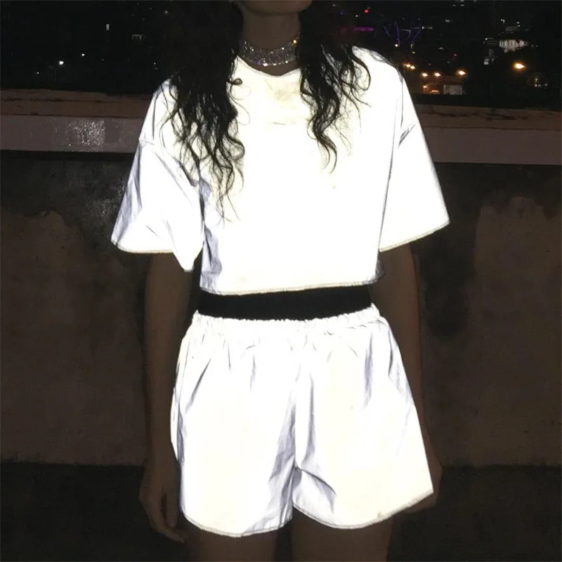 Bkld Для женщин модные светоотражающие шорты сексуальное платье 2019 Лето Уличная Высокая талия Лидер продаж короткие брюки шорты для дам