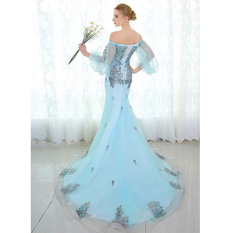 Новое поступление, элегантные вечерние платья русалки vestido de festa, роскошное голубое платье без бретелек с пайетками, кружевное платье для выпускного вечера De Soiree, кафтан