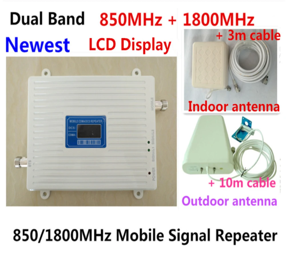 

New CDMA 850Mhz DCS 1800MHz GSM Dual Band Mobile Phone Signal Booster 2G 3G Signal Repeater Amplifier with Antenna LCD Display
