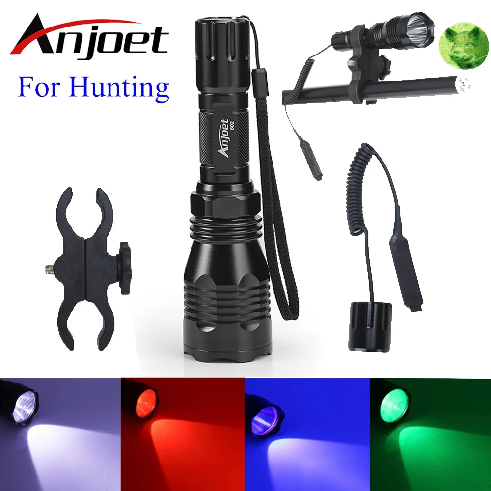 Anjoet Tactical Flashlight White/Green/Red/blue light L2 led Camp torch 1-Mode+Pressure Switch+Mount Hunting Rifle Gun Lamp Anjoet Tactical Flashlight White/Green/Red/blue light L2 led Camp torch 1-Mode+Pressure Switch+Mount Hunting Rifle Gun Lamp