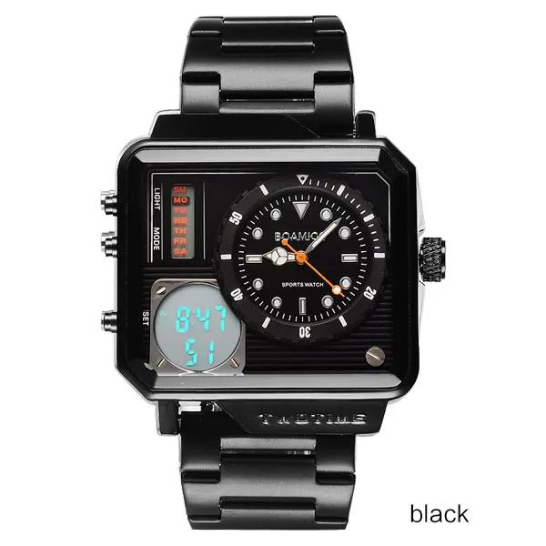 Новинка, модные роскошные мужские часы от ведущего бренда BOAMIGO, водонепроницаемые часы 30 м с автоматической датой, мужские часы, мужские цифровые повседневные наручные часы - Цвет: black
