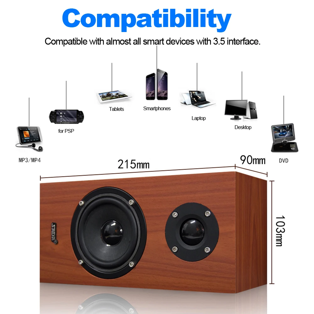 3,5 мм проводной USB деревянный динамик SADA компьютерный динамик громкий динамик бас стерео сабвуфер звуковая коробка планшет ПК смартфоны