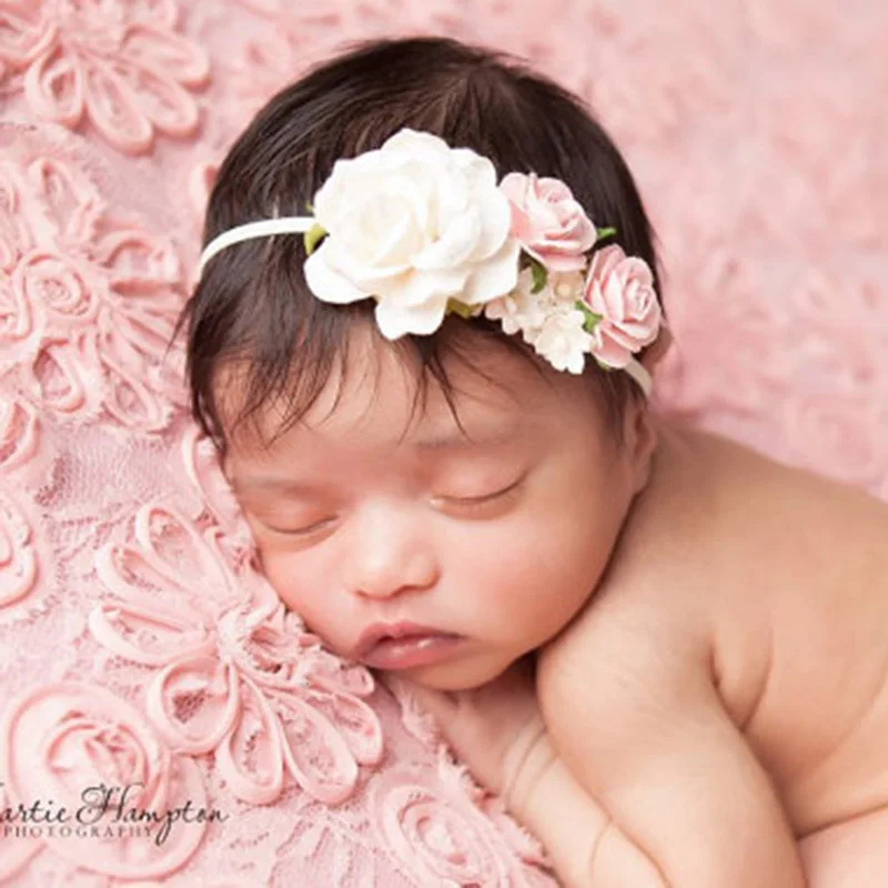 10pcs 2018 New Wholesale Newborn Flower Headbands Photography props Girls Rose Flower Headwear Hair Bands Hair Accessories dvotinst newborn baby photography props soft strench background blanket backdrops fotografia accessories studio photo props