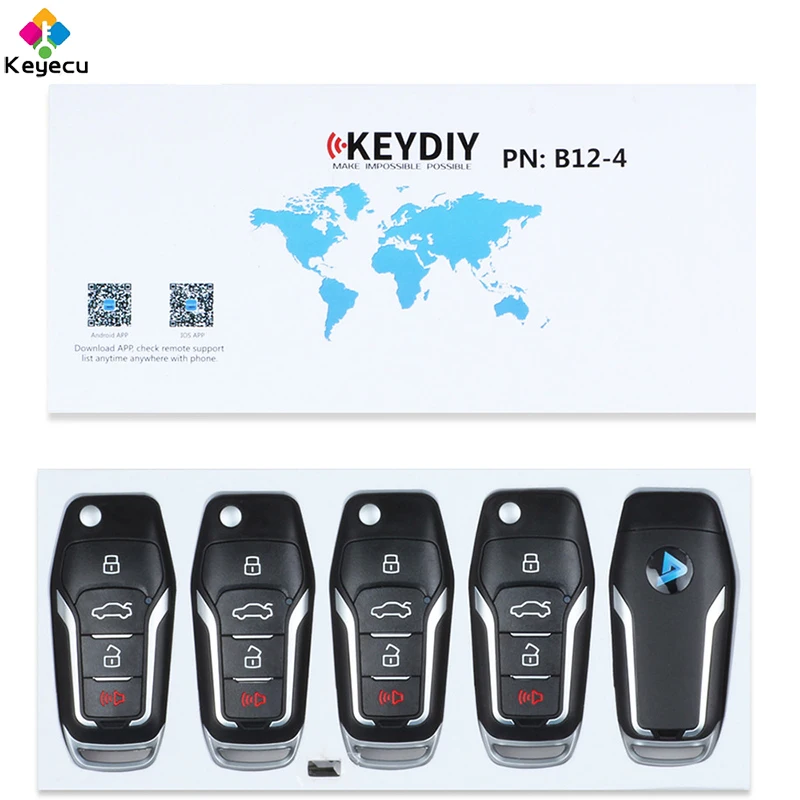 KEYECU 5 шт./лот KEYDIY универсальный дистанционный ключ 4 кнопки/B Series FOB для KD900 + FCC ID: B12