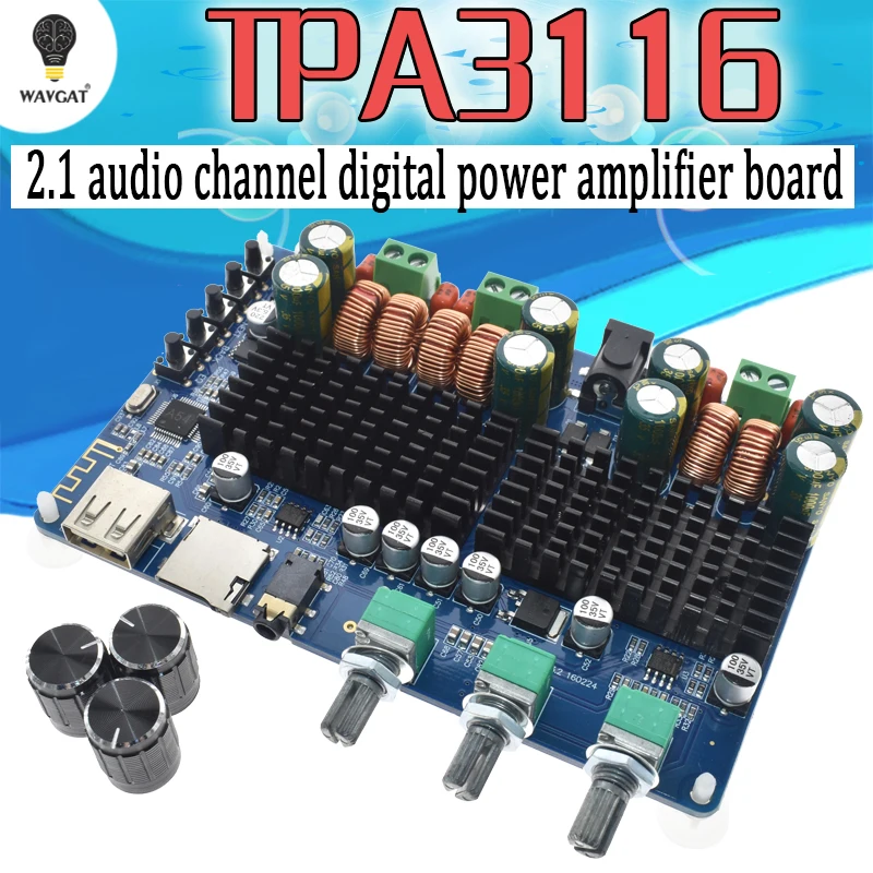 

TPA3116 50w+50w Bluetooth USB TF decoding 2.1 channel digital power amplifier board 2.1 digital power amplifier board