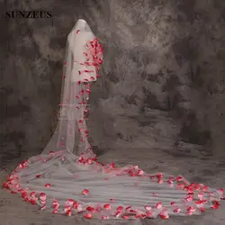 5 м Тюль Длинная фата с красной розой лепестки красивые свадебные аксессуары для невесты въелось de Novia свадебная фата S151