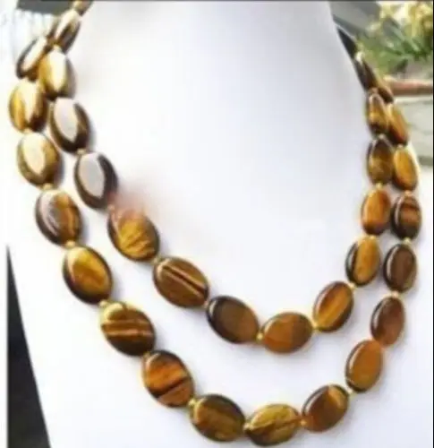 

ddh003808 Long 35'' Natural 13x18MM Tiger's-eye Gems Oval Beads Necklace AAA