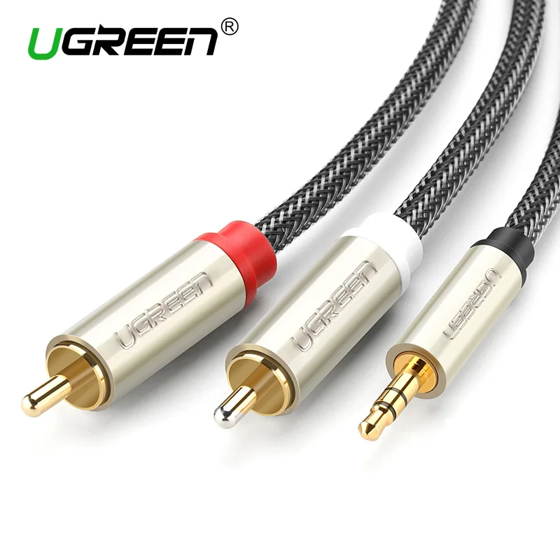 Ugreen RCA Audio Cable 2RCA Male to 3.5mm Jack to 2 RCA AUX Cable Nylon Braided Splitter Cable