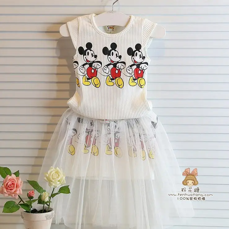 Disney/Новая летняя детская одежда принцессы с Микки Маусом юбка для девочек жилетка с Микки Маусом Детский комплект, платье бальное платье