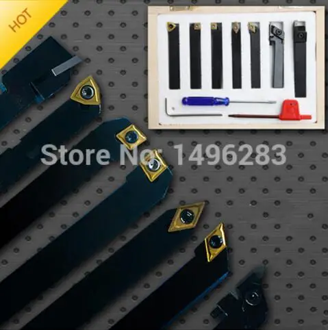 

8mm 7pcs/set indexable carbide turning lathe cutter tool set with inserts for CNC machine,Tincoated,Lathe cutting tools set