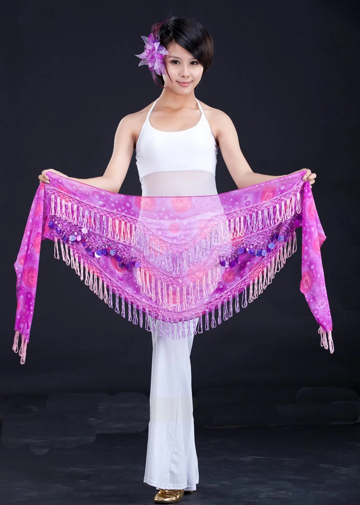 

Rose Red Belly Dance Hip Scarf Wrap Chiffon Tassel Waist Chain Belt Belly Dance Stage Performance Indian Belly Dance Belt 89