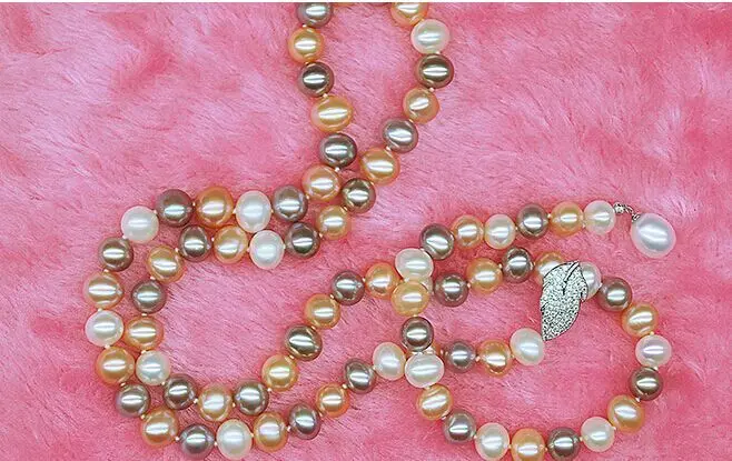 

new design 9-10mm south sea round multicolor pearl necklace 24inch 925s