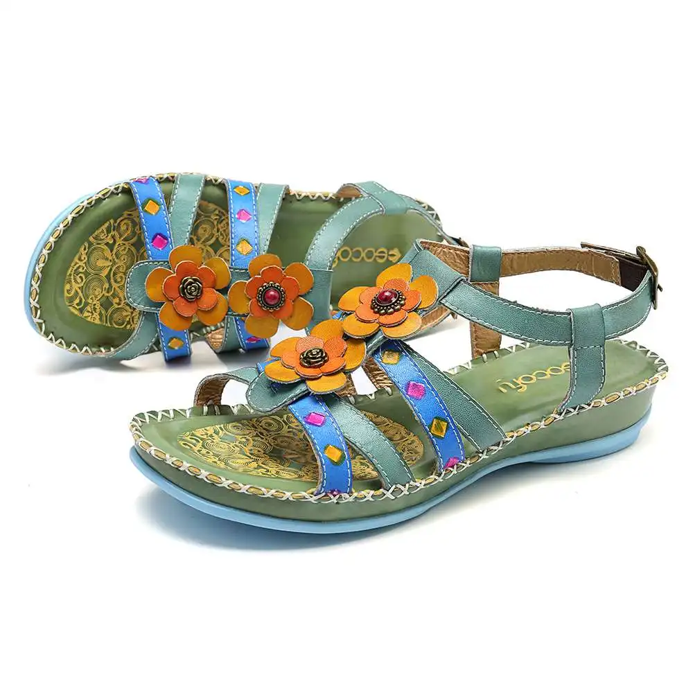 SOCOFY soooo/удобные сандалии из натуральной кожи с цветочной вышивкой и пряжкой на ремешке; летняя элегантная обувь в стиле ретро; женская обувь; Новинка года