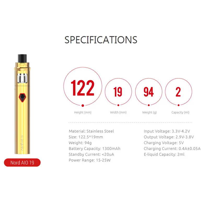 Новейший SMOK Nord 19 AIO Vape Kit 1300 мАч батарея и 2 мл MTL бак атомайзер электронная сигарета