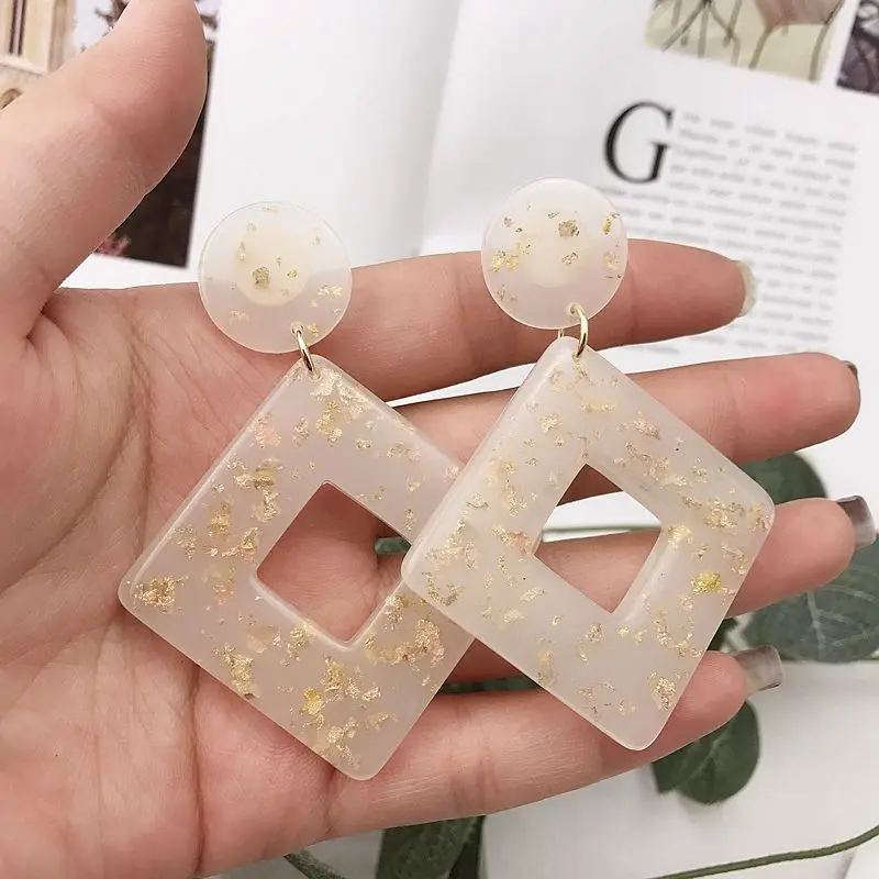 Free Shipping Geometric Gold Glitter Resin Sweet Elegant Stud Earring