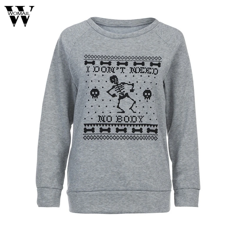 

2019 # Autumn Women new Sweatshirts Long Sleeve Skull printed Hoodie O-Neck Pullovers Casual Basic Shirt Pencil Hoodie