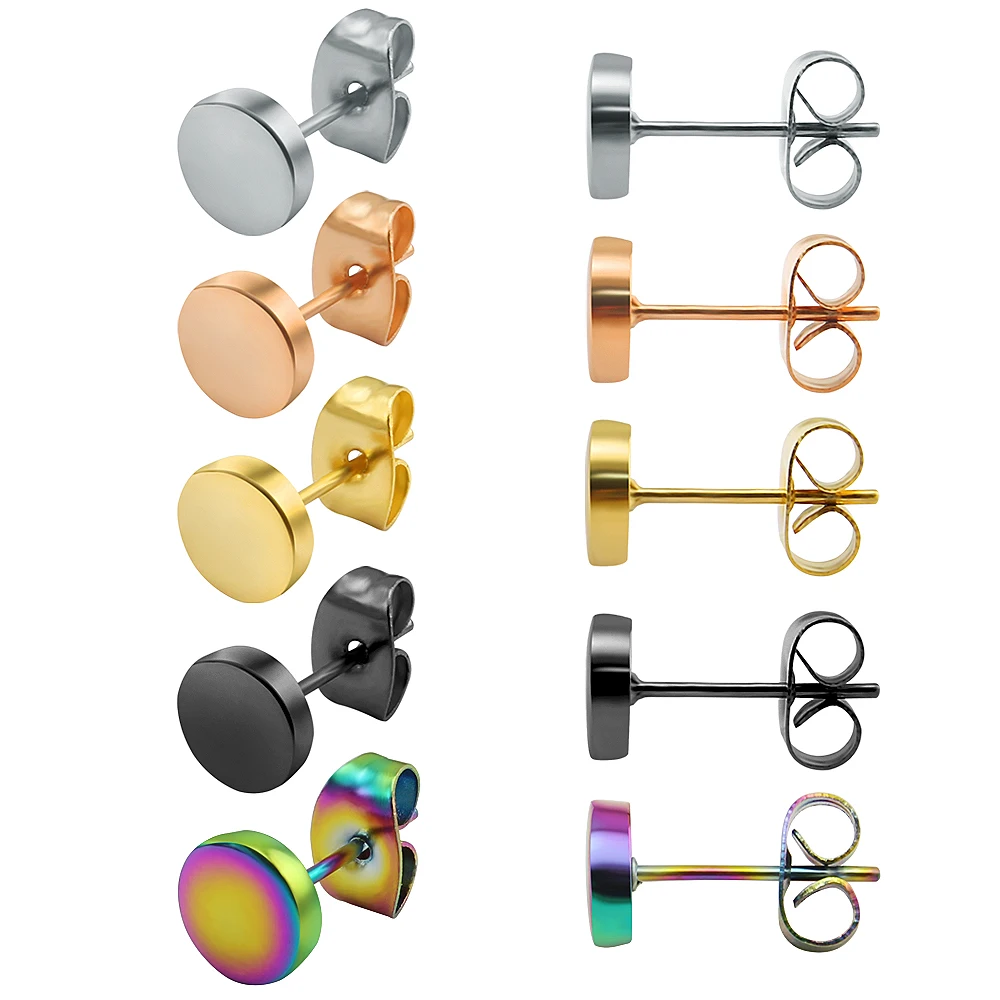 1 Pair Stainless Steel Ear Stud Earrings Multiple Color Round Stud