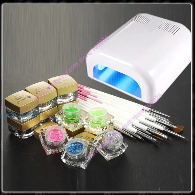 Nails full set Manicure kit 36w White UV lamp + 12 glitter uv gels + 12