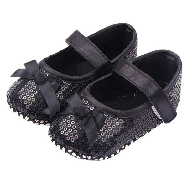 

Fashion Newly Baby Girl Shoes Infant Girl Bling Sequined Baby Shoes Bow Decor Black First Walker free shipping
