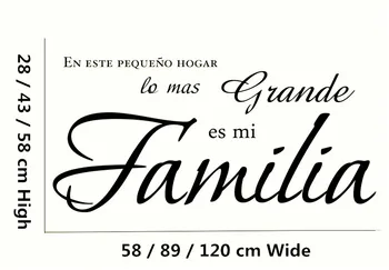 

" En este pequeno hogar lo mas grande es mi Familia " Spanish Vinyl Wall Decal Quote Stickers Home Decoration Wall Art Mural