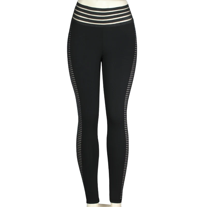 SALSPOR/черные штаны для йоги с пуш-ап, женские спортивные Леггинсы с высокой талией и сетчатыми вставками в полоску, эластичные дышащие штаны до щиколотки - Цвет: Black