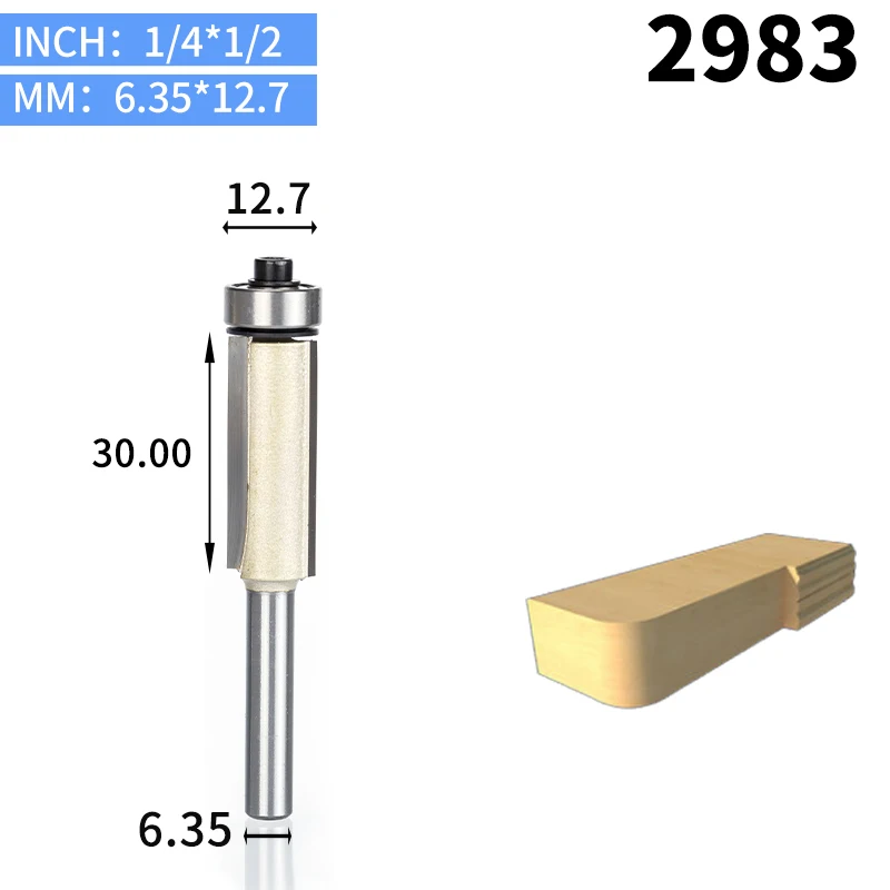 HUHAO 1 шт. 1/" 1/2" хвостовик заподлицо фрезы для обрезки древесины с подшипником деревообрабатывающий инструмент Концевая фреза - Длина режущей кромки: 2983