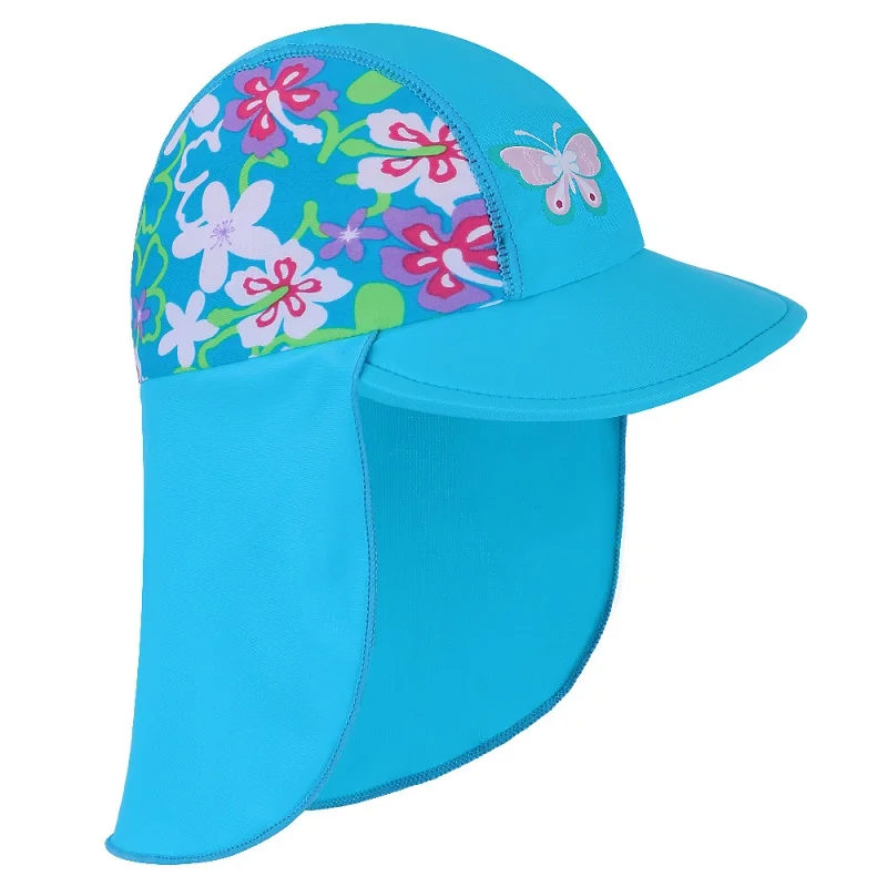 ; Новинка; Летние купальные шапочки; детские купальные шапочки с защитой от солнца; водонепроницаемые детские пляжные шапочки для девочек - Цвет: O004 BlueButterfly