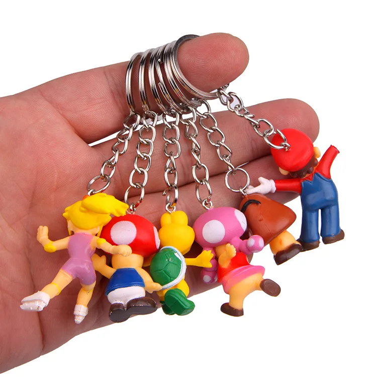 Hot Cute 8pcs/lot Classic Super Mario Bros Keychain Action Figure Mario Luigi Yoshi Peach Goomba King Kong PVC Action Kid Toys