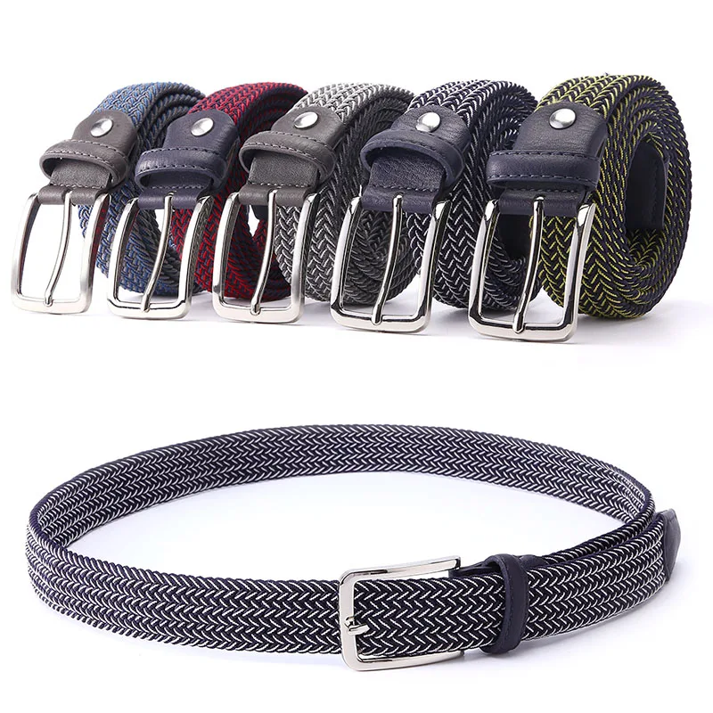 Mixed Color Elastic Belt Men Woven Elastic Stretch Belt Braided Knitted Stretch Belt With Covered Buckle1-3/8" Wide High Quality images - 6