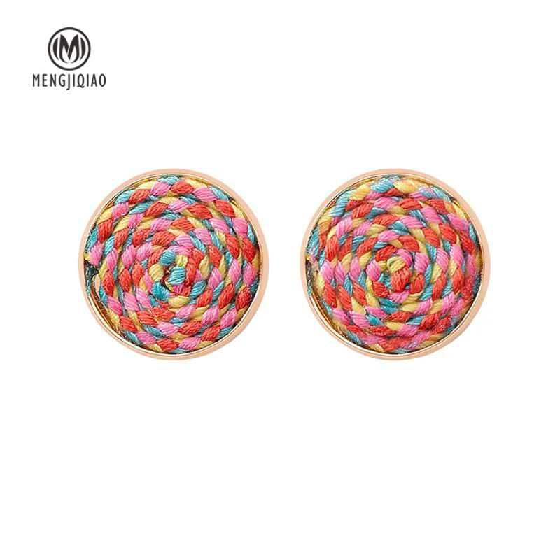 MENGJIQIAO 2018 New Autumn Winter Jewelry Handmade Wool Button Drop Earrings For Women Simulated Pearl Colorful Boucle D'oreille