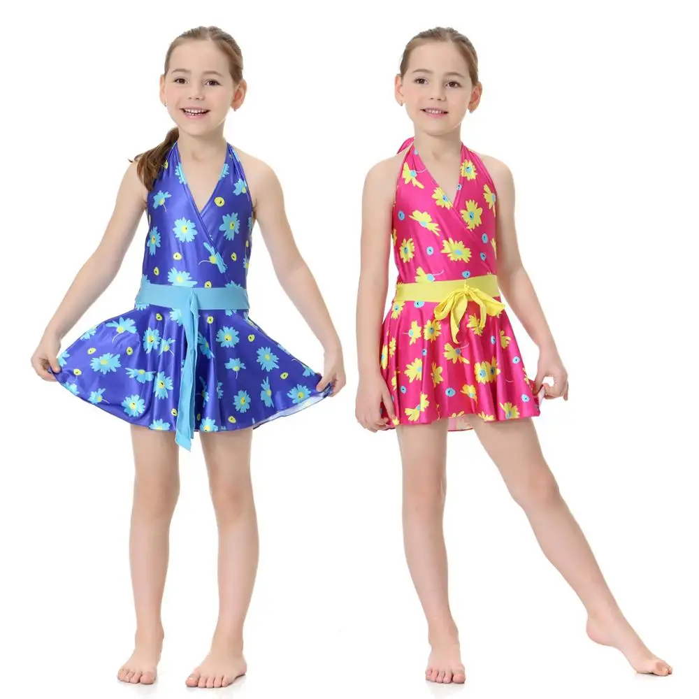 2018 Kids printed halter One piece swimsuit girls bathing suit shorts