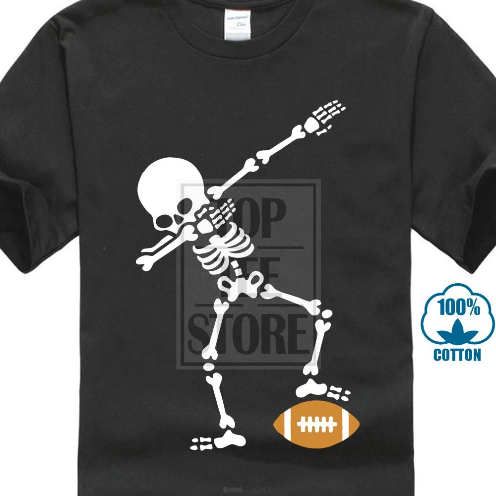 Dab اللمس الهيكل العظمي T قميص الرجبي الأمريكية لاعب Crewneck الجدة الملابس T قميص 100% القطن قصيرة الأكمام البني تيز