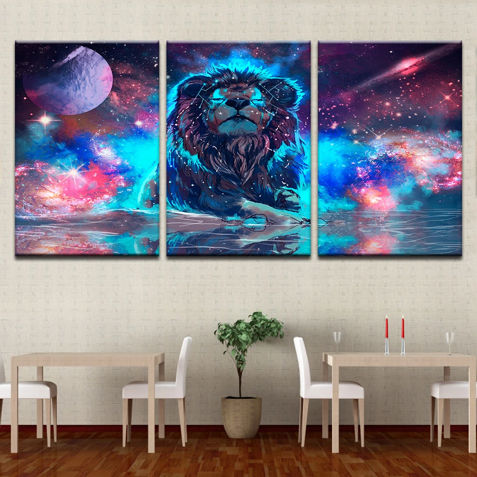 Wall Art Decor Framework Canvas Prints Paintings 5 Pieces Color Abstract Nebula Lion Constellation Poster Pictures Living Room