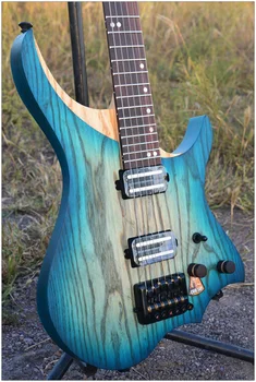 

NK Headless Electric Guitar style Model Blue burst color 3 pics Flame maple Neck in stock Guitar free shipping