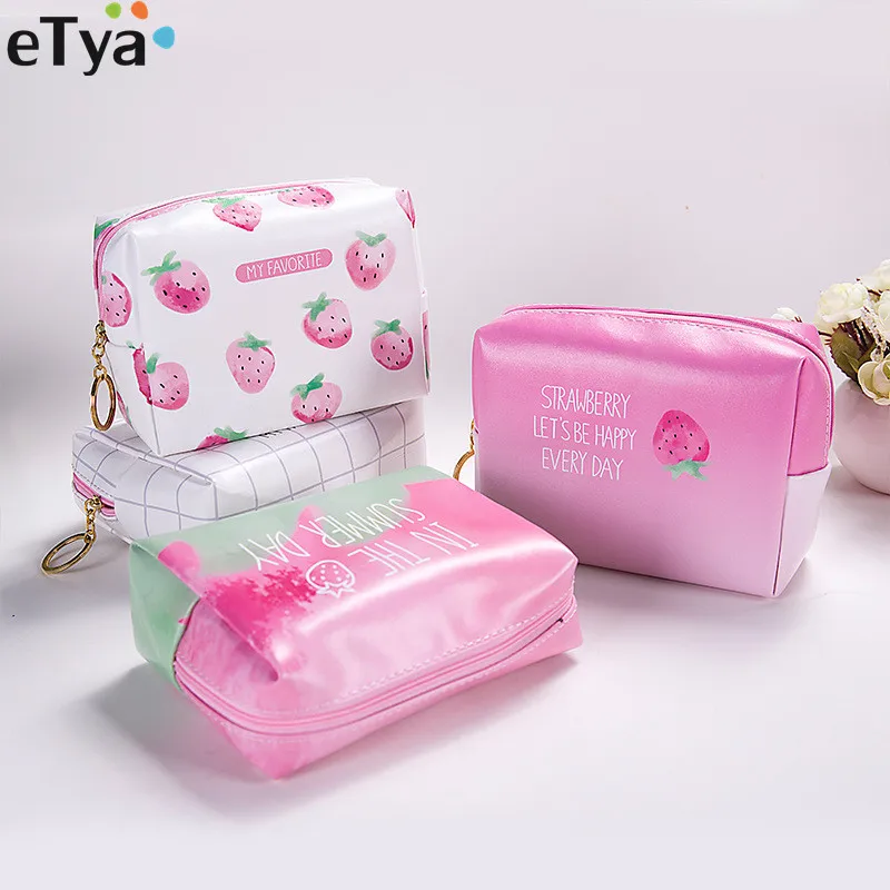 0 : Buy Travel Women Cosmetic Bags Cute Pink Strawberry Small Waterproof Makeup Bag ...