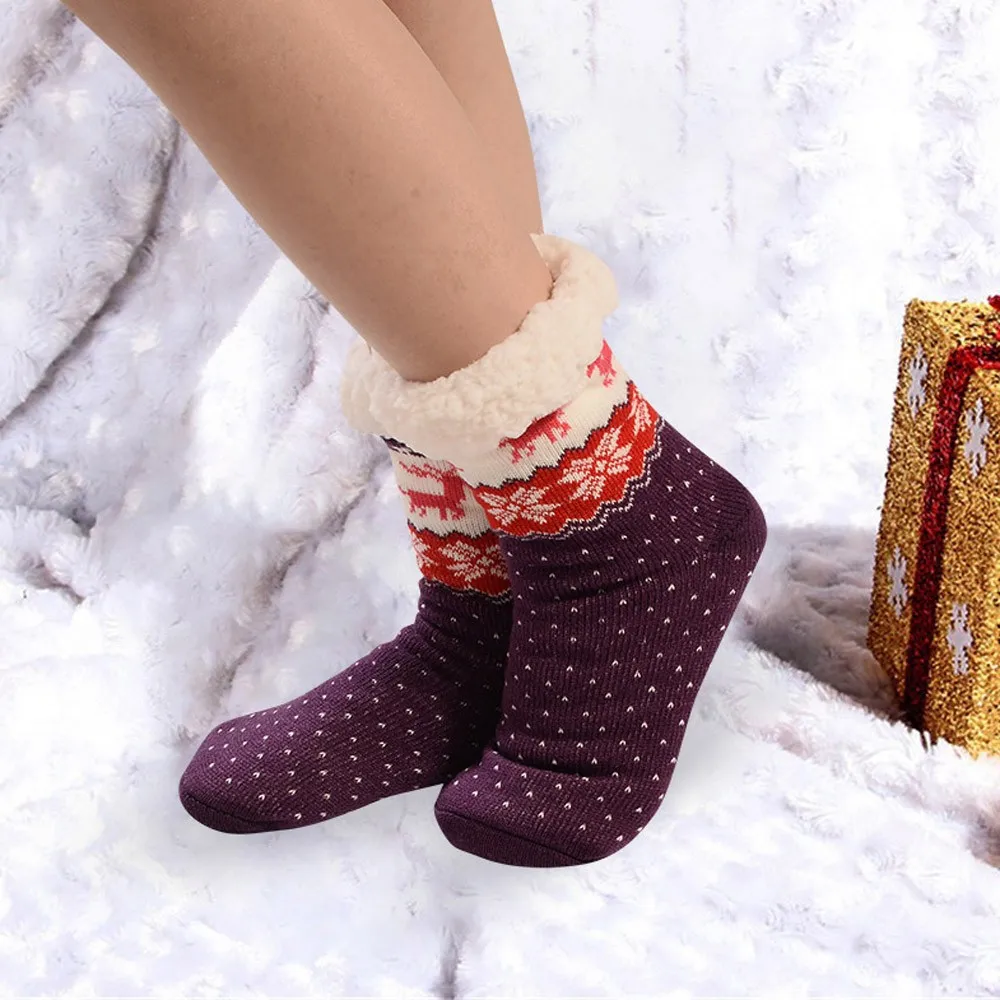 Женские рождественские носки, рождественские украшения, подарок, женские хлопковые носки, с принтом, толстые, противоскользящие носки-тапочки, носки для ковров, Navidad#15