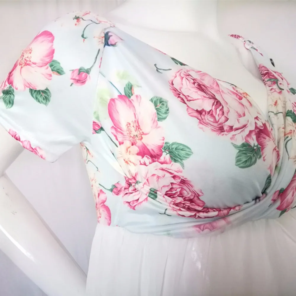 Платье для беременных для фотосъемки с v-образным вырезом и цветочным принтом; одежда для фотосессии; растягивающееся Макси-платье с коротким рукавом для беременных