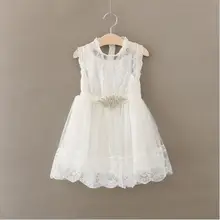 Оптом детское белое свадебное платье для девочек от 2 до 7 лет кружевное детское платье для девочек без рукавов с поясом с камнями платья принцессы