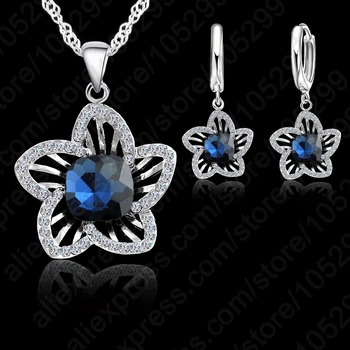 

Top Quality 925 Sterling Silver Jewelry Set 18 CZ Flower Pendant Necklace Earring CZ Jewelry Set Women Wedding Gift