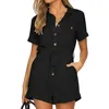 Descuento Body informal de manga corta con botones para mujer, traje bohemio con cuello vuelto y manga corta con puños, talla 40 GR6Je3gQnrB