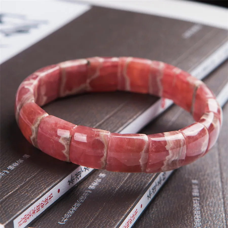 

Fashion 100% Genuine Natural Rhodochrosite Gemstone Crystal Rectangle Bead Stretch Women Bangle Bracelets AAAAA Drop Shipping