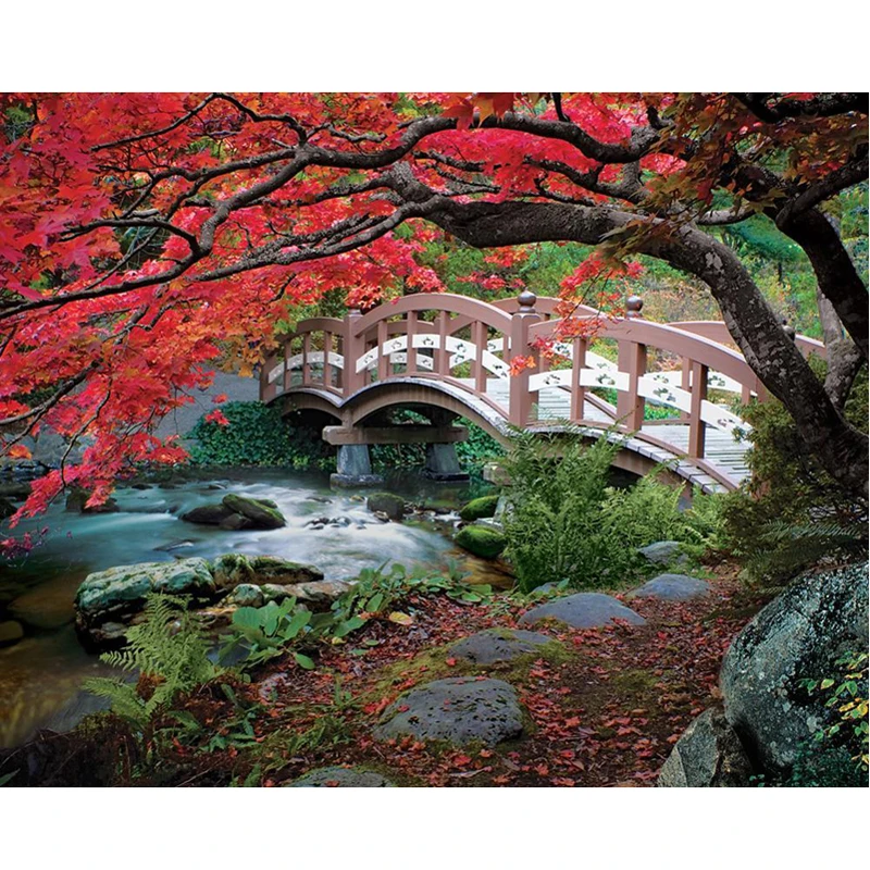GLymg Full Square Diy Diamond Embroidery Painting Cross Stitch Bridge River Maple Mosaic Gift European Home Decor | Дом и сад