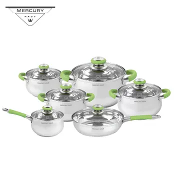 

12PCS Stainless Steel Casserole Saucepan Frypan Pot Sets Kitchenware Set With Induction Bottom