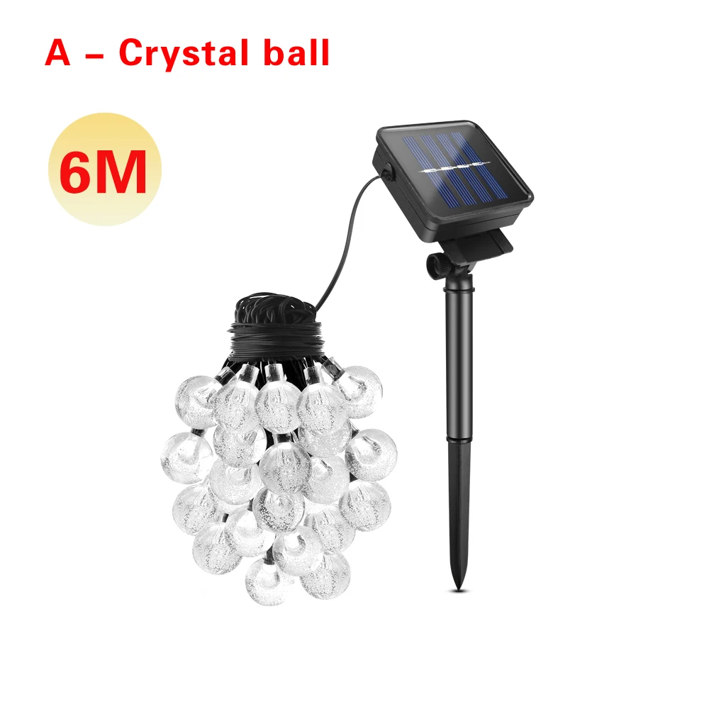 5 м, 10 м, 20 м, солнечная батарея, садовая лампа, светодиодный светильник, уличный Сказочный светильник, Рождественский светильник для дома, лужайки, вечерние украшения - Испускаемый цвет: A-Crystal ball 6M